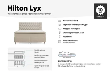 Hilton Lyx Komplett Sängpaket 160x200 cm Kontinentalsäng med knappad sänggavel i bouclé - Ivory / Bouclé - Products - Möbler - Säng - Kontinentalsäng