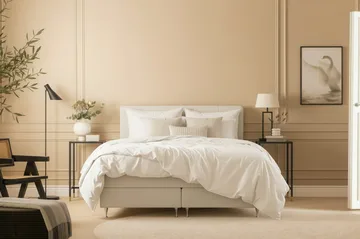 Hilton Premium Komplett Sängpaket 180x200 cm Kontinentalsäng med Sänggavel - Ljusbeige Bouclé - Products - Möbler - Säng - Kontinentalsäng