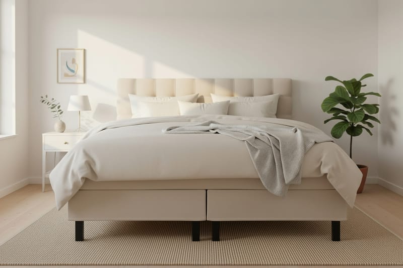 HVILA Classic Komplett Sängpaket 180x200 cm Kontinentalsäng med rutad sänggavel - Beige - Products - Möbler - Säng - Kontinentalsäng