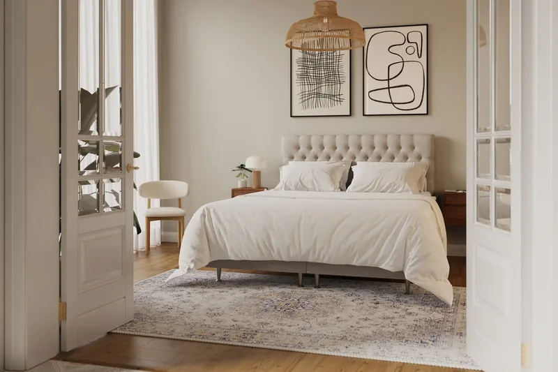 HVILA Lyx Komplett Sängpaket 160x200 cm Kontinentalsäng med knappad sänggavel - Beige - Products - Möbler - Säng - Kontinentalsäng