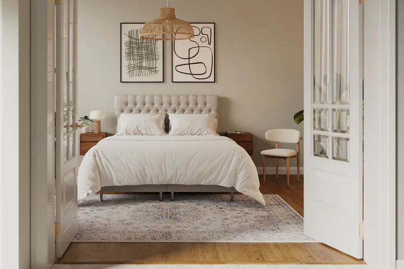 HVILA Lyx Komplett Sängpaket 160x200 cm Kontinentalsäng med knappad sänggavel - Beige - Products - Möbler - Säng - Kontinentalsäng