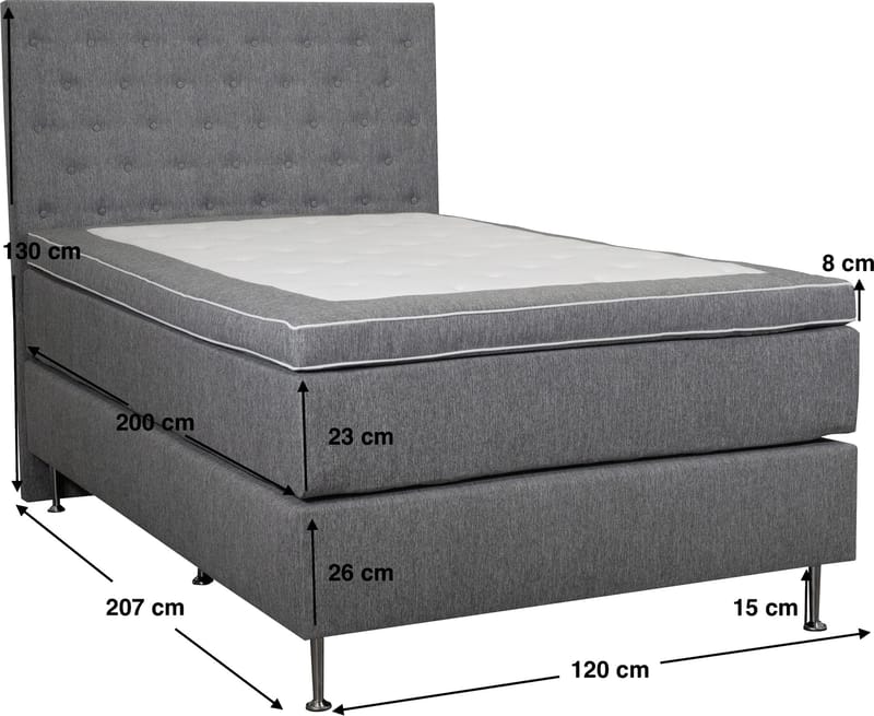 Kontinentalsäng 120 x 200 cm + sänggavel grå - Grå - Products - Möbler - Säng - Komplett sängpaket