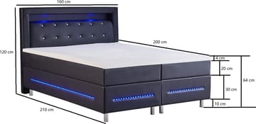 Kontinentalsäng komplett 160 x 200 cm svart PU med Led - Svart - Products - Möbler - Säng - Kontinentalsäng