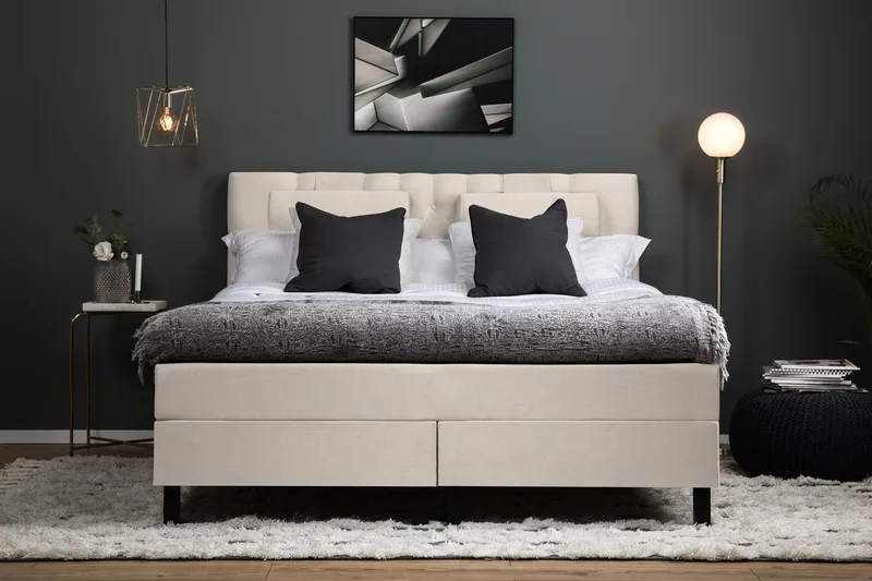 Lucky Komplett Sängpaket 180x200 Polyeter Diamant Sänggavel - Nackkudde Stor Beige - Products - Möbler - Säng - Kontinentalsäng