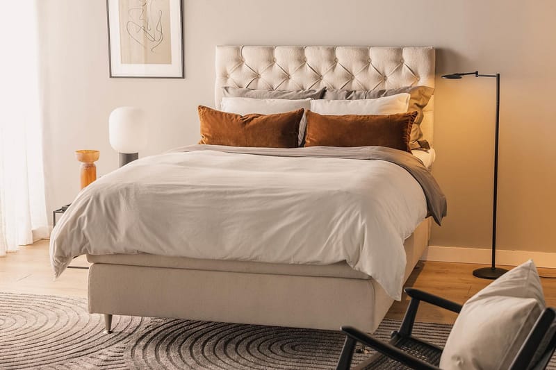 Oslo Lyx Sängpaket Boucle 120x200 Djuphäftad gavel - Ljusbeige - Products - Möbler - Säng - Kontinentalsäng