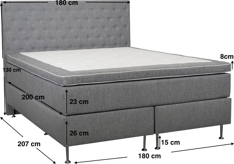 Säng 160x200 cm grå pocket 5 zoner - grå - Products - Möbler - Säng - Kontinentalsäng