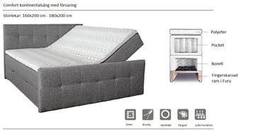 Säng med förvaring 180x200 cm - Grå - Grå (Rocco 281) - Products - Möbler - Säng - Komplett sängpaket