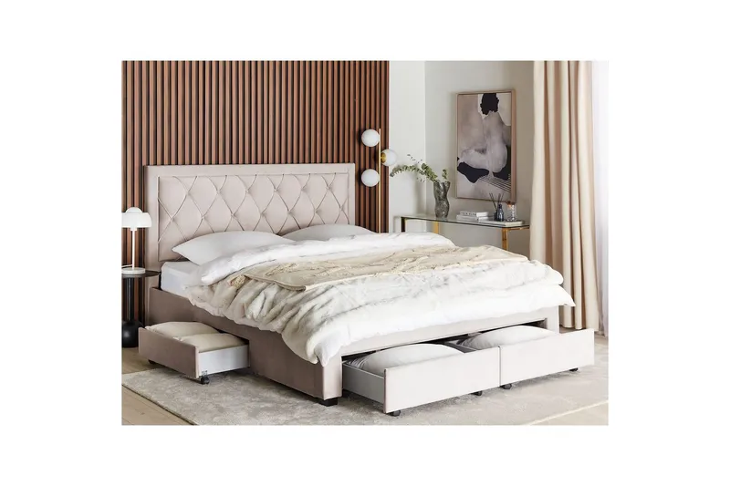 Säng med förvaringslådor Lievin - Beige, 180x200 cm - Products - Möbler - Säng - Säng med förvaring