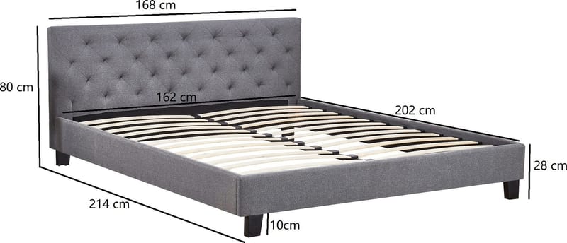 Sängram inklusive sänggavel 160 x 200 cm - Grå - Grå - Products - Möbler - Säng - Sängram & sängstomme