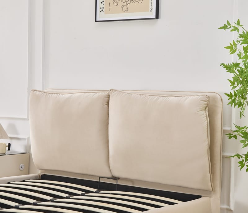 Sängram lyx 160 x 200 cm - Beige - Beige - Products - Möbler - Säng - Säng med förvaring