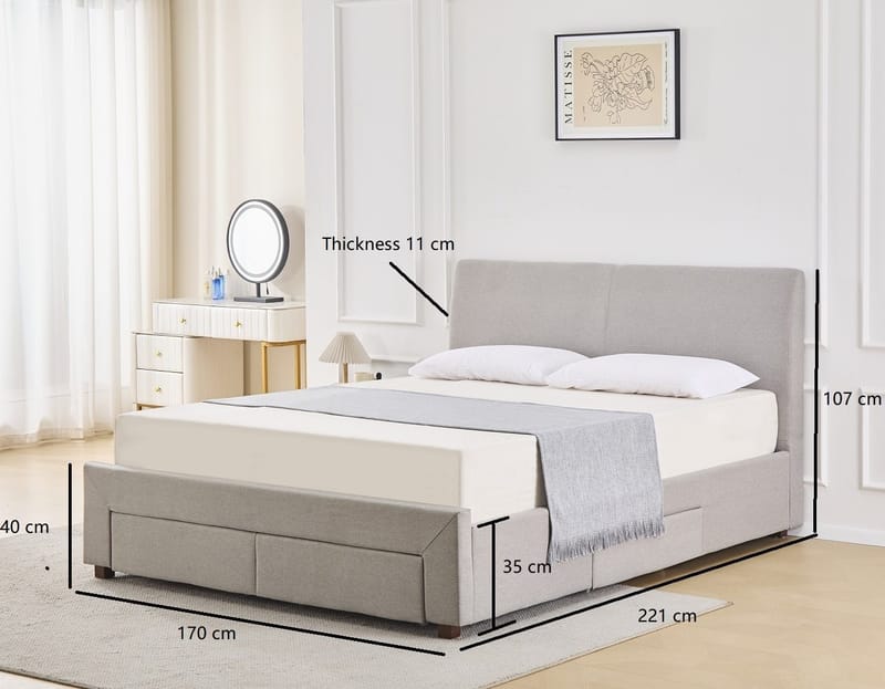 Sängram med förvaring 160 x 200 cm - Grå - Grå - Products - Möbler - Säng - Säng med förvaring