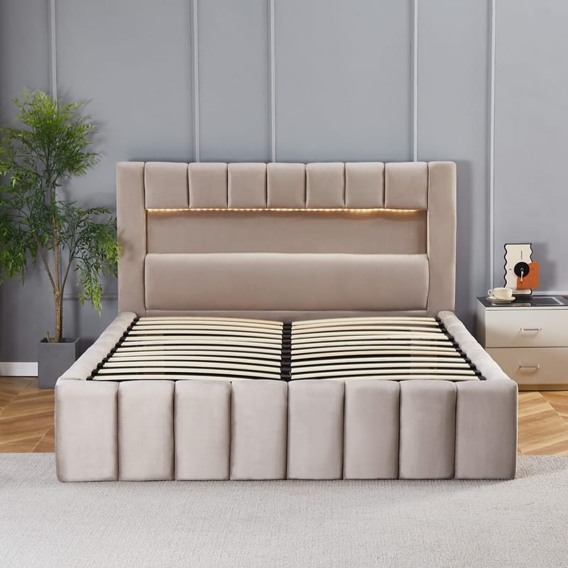 Sängram med led-belysning 180x200 cm - Beige - Products - Möbler - Säng - Sängram & sängstomme