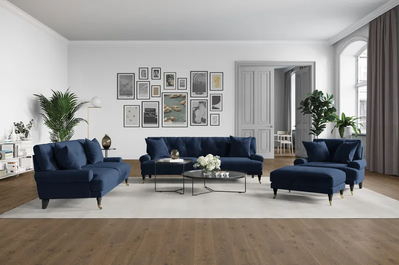 Andrew 3-sits Sammetssoffa - Blå - Products - Möbler - Soffa - 3 sits soffa