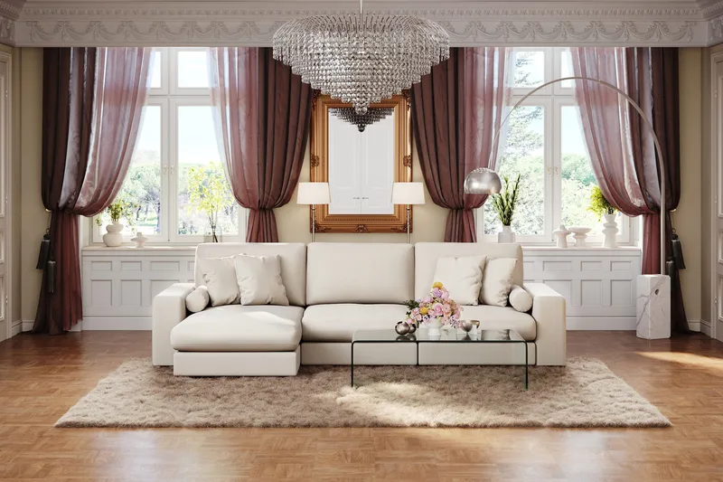 Arken Lyx 5-sits Vändbar L-formad Djup Divansoffa i Tyg - Ljusbeige - Products - Möbler - Soffa - Divansoffa & schäslongsoffa