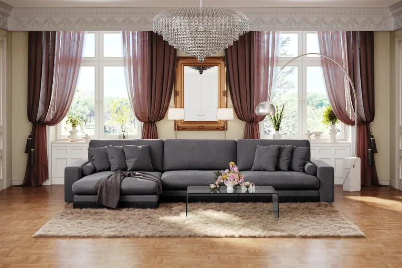 Arken Lyx 6-sits Vändbar L-formad Djup Divansoffa i Sammet - Mörkgrå - Products - Möbler - Soffa - Sammetssoffa