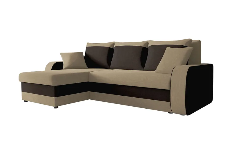 Alvared 3-sits Hörnbäddsoffa Universal, Beige/Brun