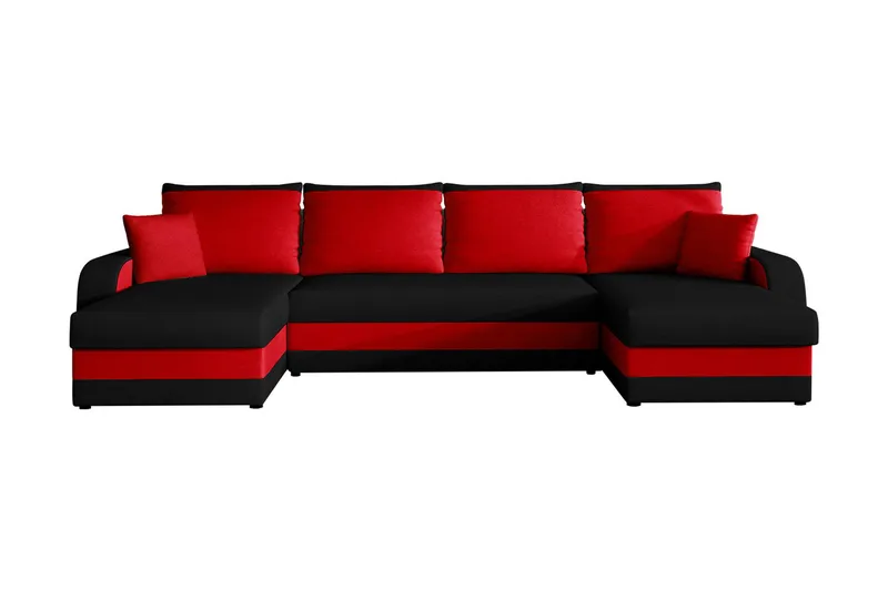 Alvared 4-sits Bäddsoffa med Dubbeldivan med Förvaring, Svart/Röd