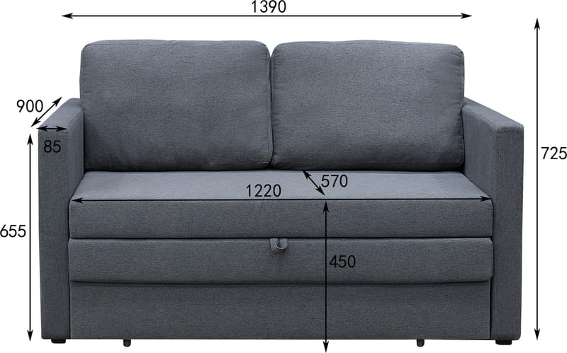 Bäddsoffa 2-sits 139 cm bred - Antracit - Products - Möbler - Soffa - Bäddsoffa - Framåtbäddad bäddsoffa