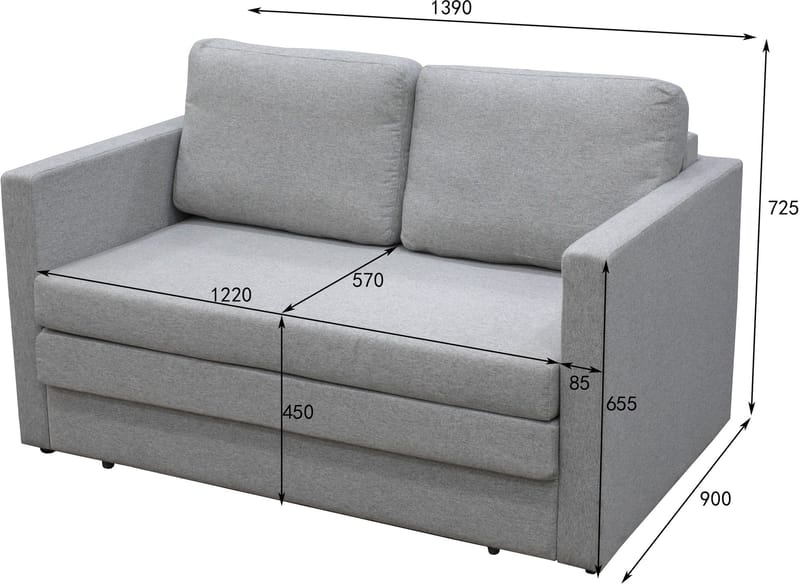 Bäddsoffa 2-sits grå - Grå - Products - Möbler - Soffa - Bäddsoffa - Framåtbäddad bäddsoffa