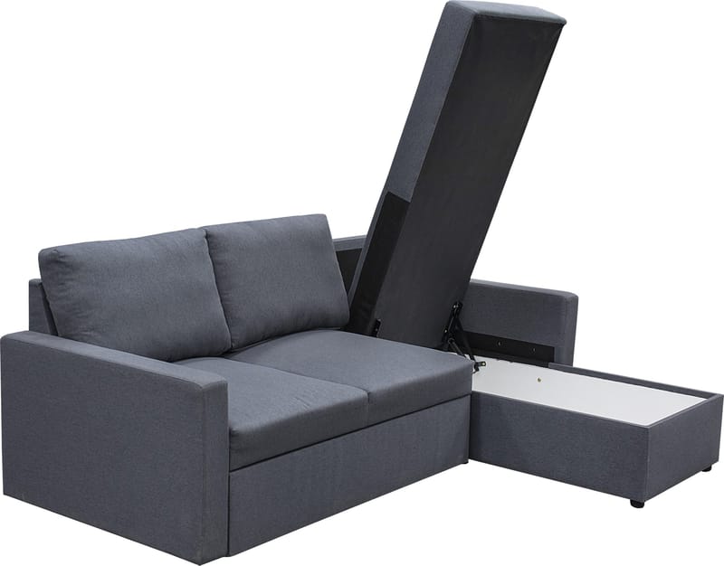 Bäddsoffa 220 cm bred mörkgrå med förvaring - Mörkgrå - Products - Möbler - Soffa - Bäddsoffa - Bäddsoffa divan