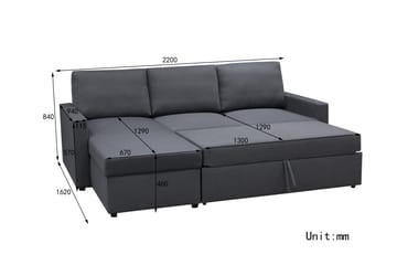 Bäddsoffa 220 cm bred mörkgrå med förvaring - Mörkgrå - Products - Möbler - Soffa - Bäddsoffa - Bäddsoffa divan