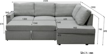 Bäddsoffa med förvaring 232 cm bred - Ljusgrå - Products - Möbler - Soffa - Bäddsoffa - Hörnbäddsoffa