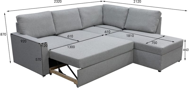Bäddsoffa med förvaring - Grå - Products - Möbler - Soffa - Bäddsoffa - Hörnbäddsoffa