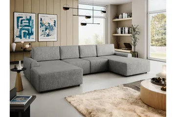 Bella Bäddsoffa Dubbeldivan 4-sits i Plysch - Grå - Products - Möbler - Soffa - Bäddsoffa - U bäddsoffa
