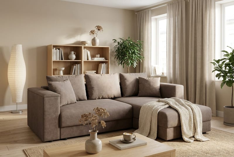 Bergen Extra Djup 3-sits Bäddsoffa med vändbar divan och förvaring - Brun - Products - Möbler - Soffa - Bäddsoffa - Bäddsoffa divan