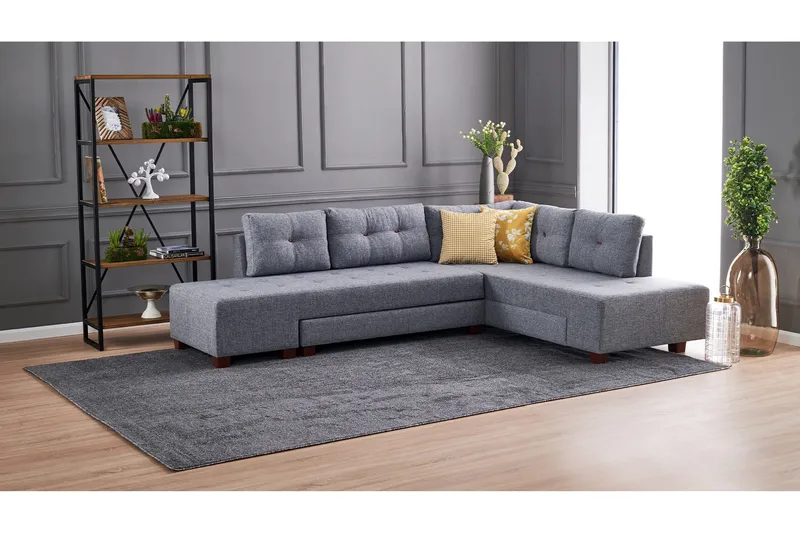 Brunei Hörnbäddsoffa Höger - Grå - Products - Möbler - Soffa - Bäddsoffa - Hörnbäddsoffa