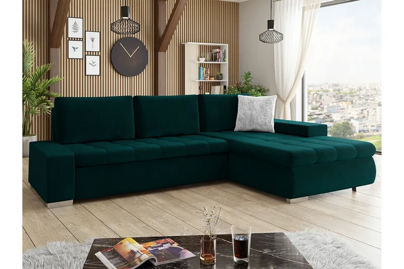 Cerys 3-sits Hörnbäddsoffa Green - Products - Möbler - Soffa - Bäddsoffa - Hörnbäddsoffa