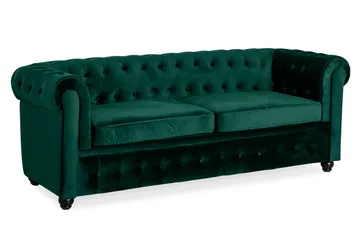 Chesterfield Lyx 3-sits Framåtbäddad bäddsoffa i sammet - Mörkgrön / Grön - Products - Möbler - Soffa - Bäddsoffa - 3 sits bäddsoffa