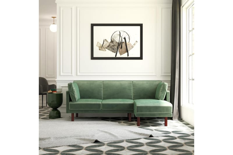 Clair 3-sits Bäddsoffa med Schäslong Ställbar Sammet/Grön/Tr - Dorel Home - Products - Möbler - Soffa - Bäddsoffa - Bäddsoffa längsbäddad
