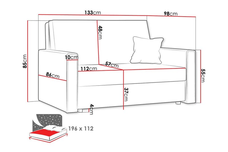 Denegal 2-sits liten bäddsoffa i Tyg - Grå - Products - Möbler - Soffa - Bäddsoffa - 2 sits bäddsoffa
