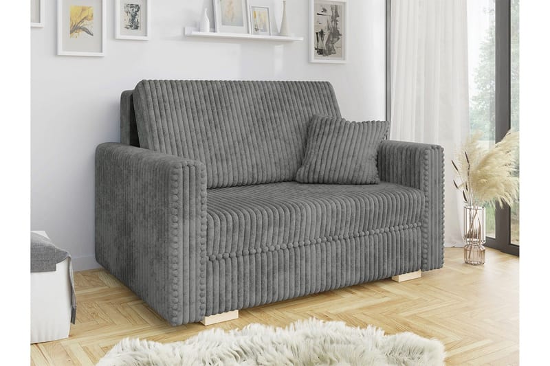 Denegal 2-sits liten bäddsoffa i Plysch - Grå - Products - Möbler - Soffa - Bäddsoffa - Bäddsoffa längsbäddad
