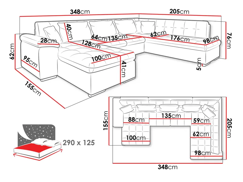 Dynir Bäddsoffa med Divan och Schäslong 5-sits - Brun - Products - Möbler - Soffa - Bäddsoffa - Bäddsoffa divan
