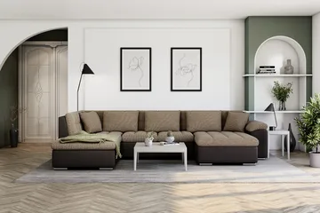 Dynir Hörnbäddsoffa Divan med Förvaring Höger - Beige/Brun - Products - Möbler - Soffa - Bäddsoffa - Bäddsoffa längsbäddad