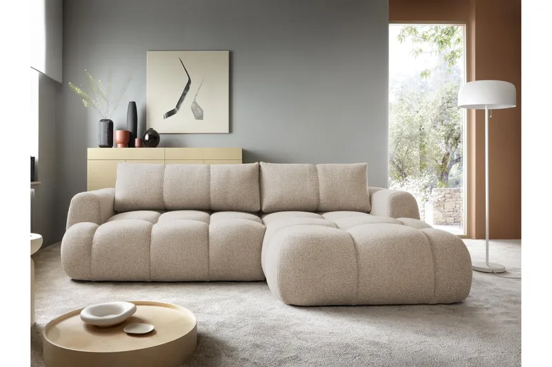 Handu Bäddsoffa med Divan 3-sits i Bouclé - Beige - Products - Möbler - Soffa - Bäddsoffa - Bäddsoffa divan