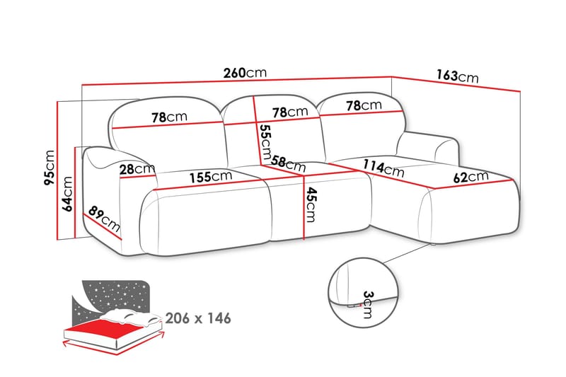 Korfu Bäddsoffa m. Divan 3-sits - Grå - Products - Möbler - Soffa - Bäddsoffa - Bäddsoffa divan