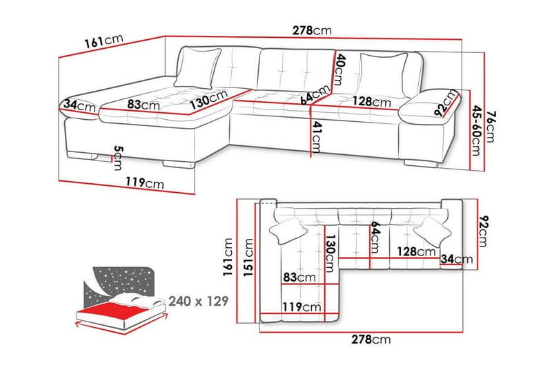 Lomux 3-sits Hörnbäddsoffa Brown - Products - Möbler - Soffa - Bäddsoffa - Hörnbäddsoffa