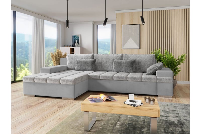 Naoma 3-sits Bäddsoffa med Divan L-formad Vänster med Förvar - Sammet/Grå - Products - Möbler - Soffa - Bäddsoffa - Bäddsoffa divan