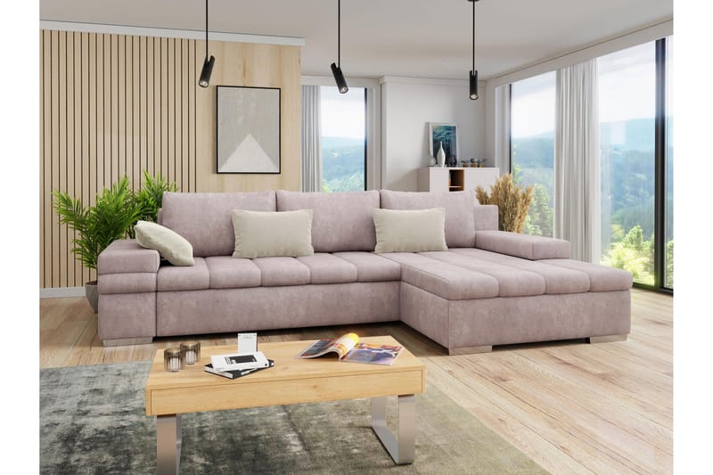 Naoma Bäddsoffa med Divan 4-sits - Rosa - Products - Möbler - Soffa - Bäddsoffa - Bäddsoffa divan