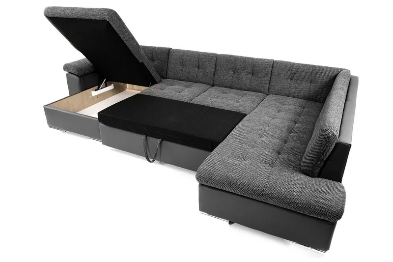 Niko U-Bäddsoffa 350x205x76 cm Divan Höger - Grå/Vit - Products - Möbler - Soffa - Bäddsoffa - Bäddsoffa längsbäddad