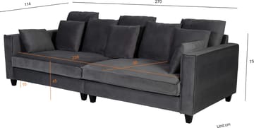 Brandy 4-sits soffa grå sammet - 270 cm bred och 114 cm djup - Mörkgrå - Products - Möbler - Soffa - Sammetssoffa