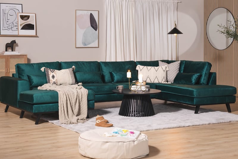 Copenhagen 5-sits Högervänd U-formad Soffa med Divan och Schäslong i Sammet - Grön - Products - Möbler - Soffa - Sammetssoffa
