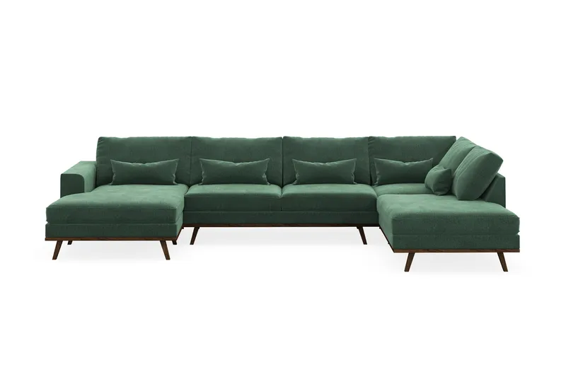 Copenhagen 5-sits Högervänd U-formad Soffa med Divan och Schäslong i Sammet, Mörkgrön