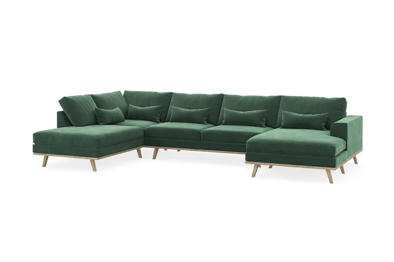 Copenhagen 5-sits Vänstervänd U-formad Soffa med Divan och Schäslong i Sammet - Mörkgrön - Products - Möbler - Soffa - Sammetssoffa