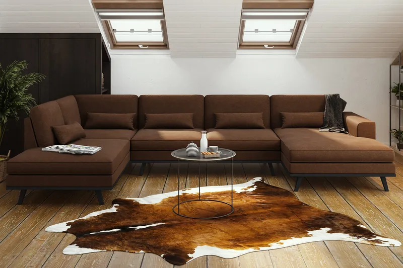 Copenhagen 5-sits Vänstervänd U-formad Soffa med Divan och Schäslong i Tyg - Brun - Products - Möbler - Soffa - U-soffa