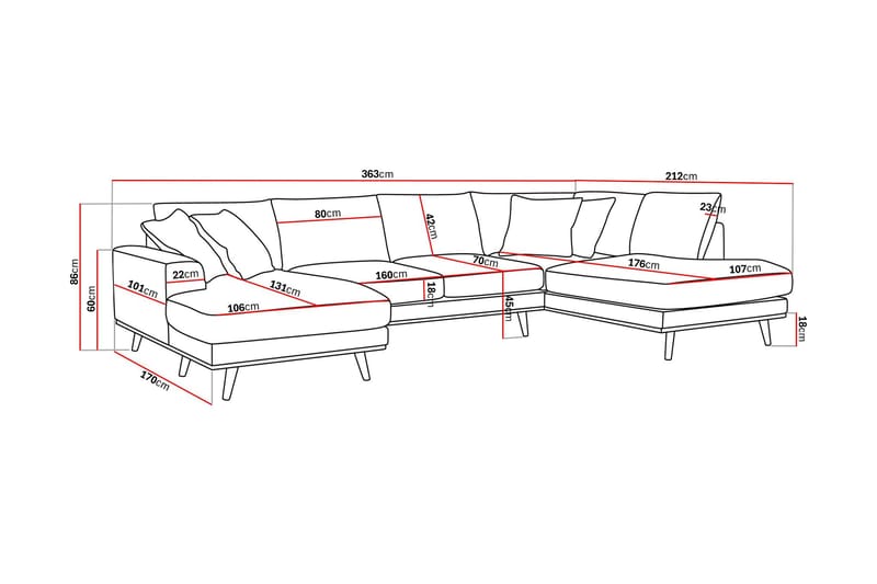 Copenhagen Premium 5-sits Högervänd U-formad Djup Soffa med Divan och Schäslong i Tyg - Brun - Products - Möbler - Soffa - U-soffa