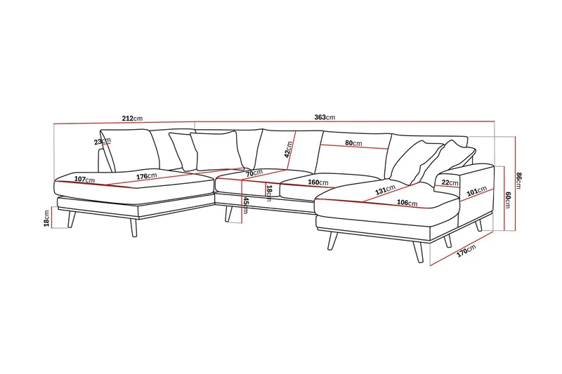 Copenhagen Premium 5-sits Vänstervänd U-formad Djup Soffa med Divan och Schäslong i Tyg - Brun - Products - Möbler - Soffa - U-soffa